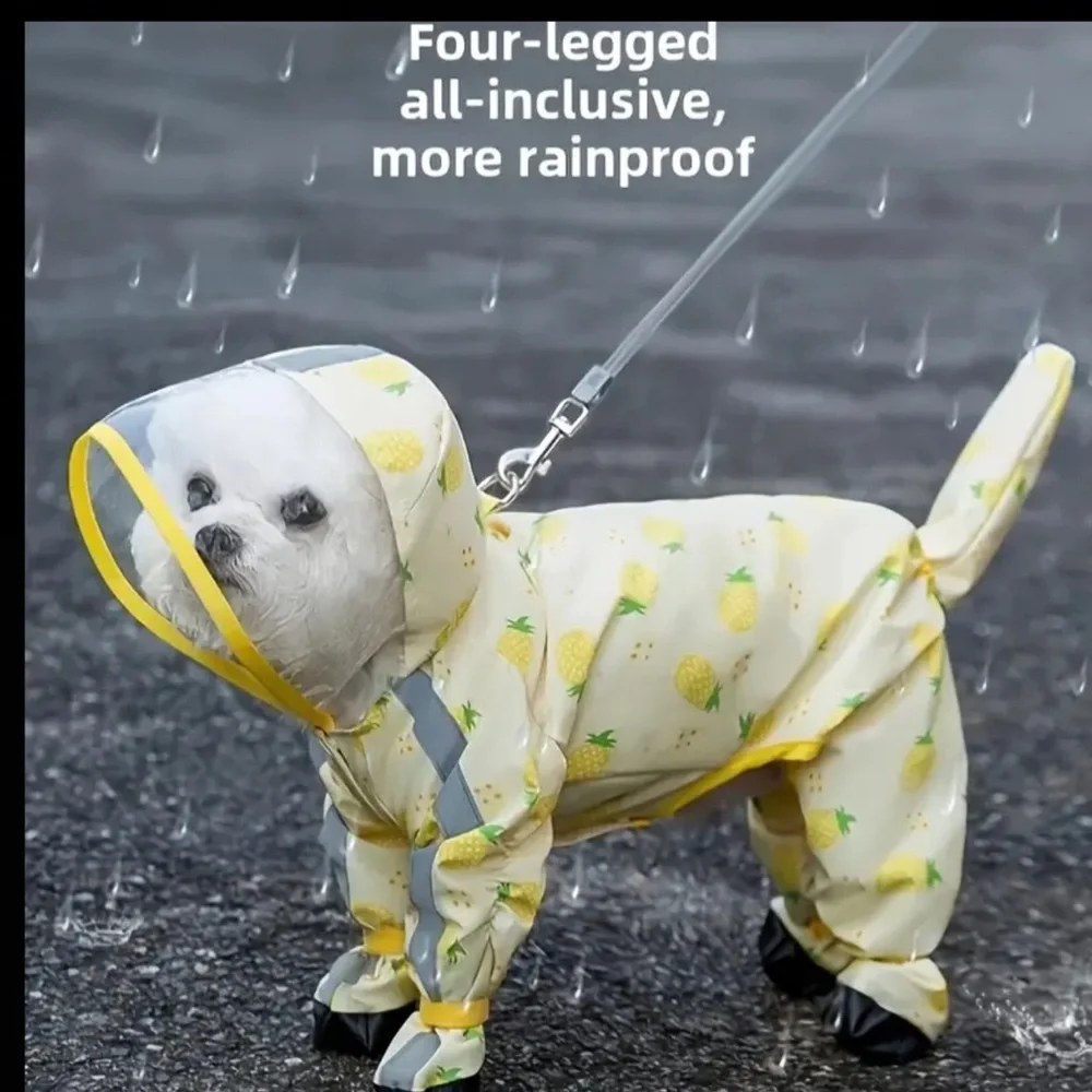 💎Small Dog puppy Raincoat Jacket Tail Protect Feet Cover Waterproof 🍍 pineapple